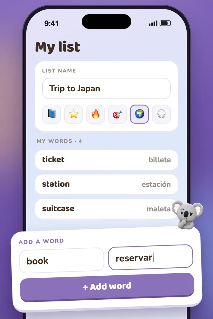 A custom list being filled in, one word at a time