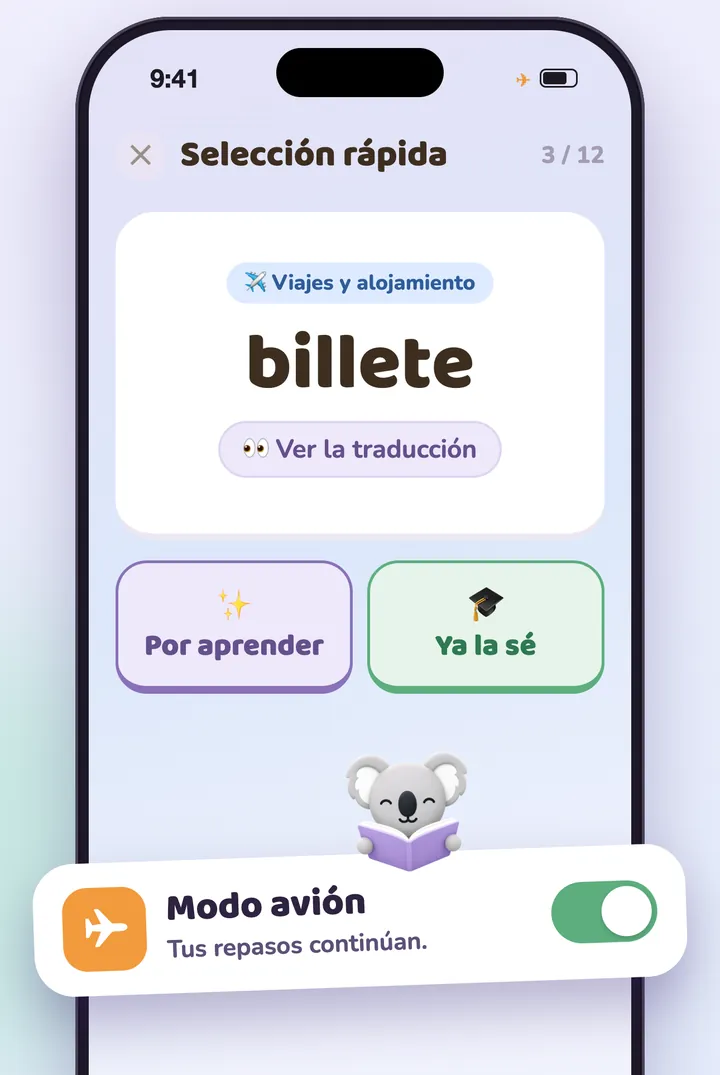 Una clasificación rápida de palabras, en modo avión