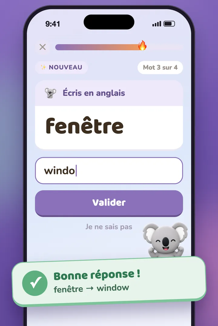Une question à saisir, et le koala qui fête la bonne réponse
