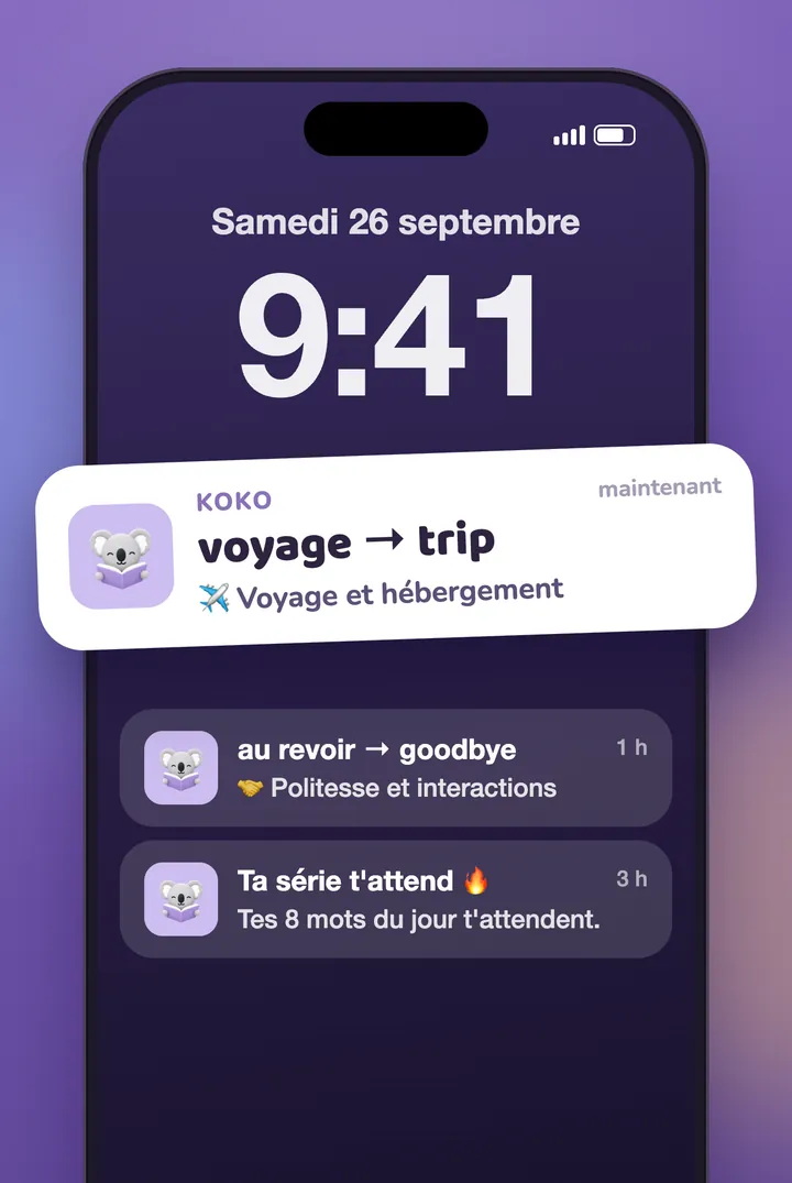 Des notifications de KoKo sur l'écran verrouillé