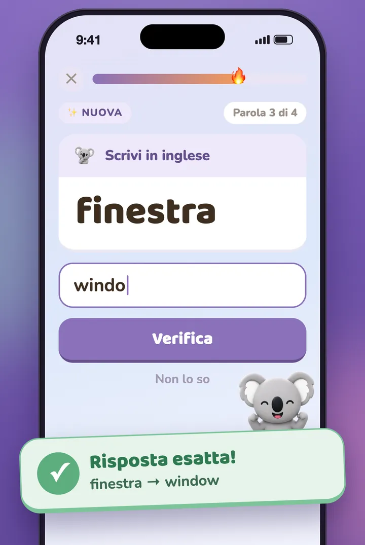 Una domanda a risposta scritta, e il koala che festeggia la risposta giusta