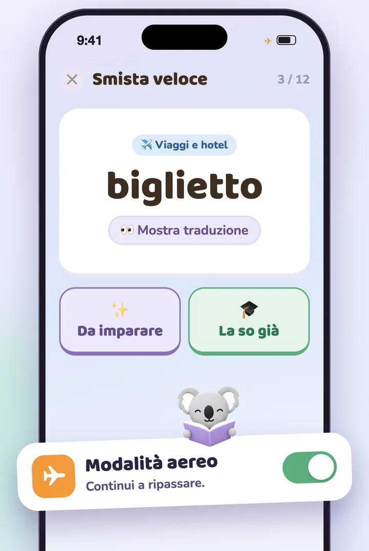 Uno smistamento rapido di parole, in modalità aereo