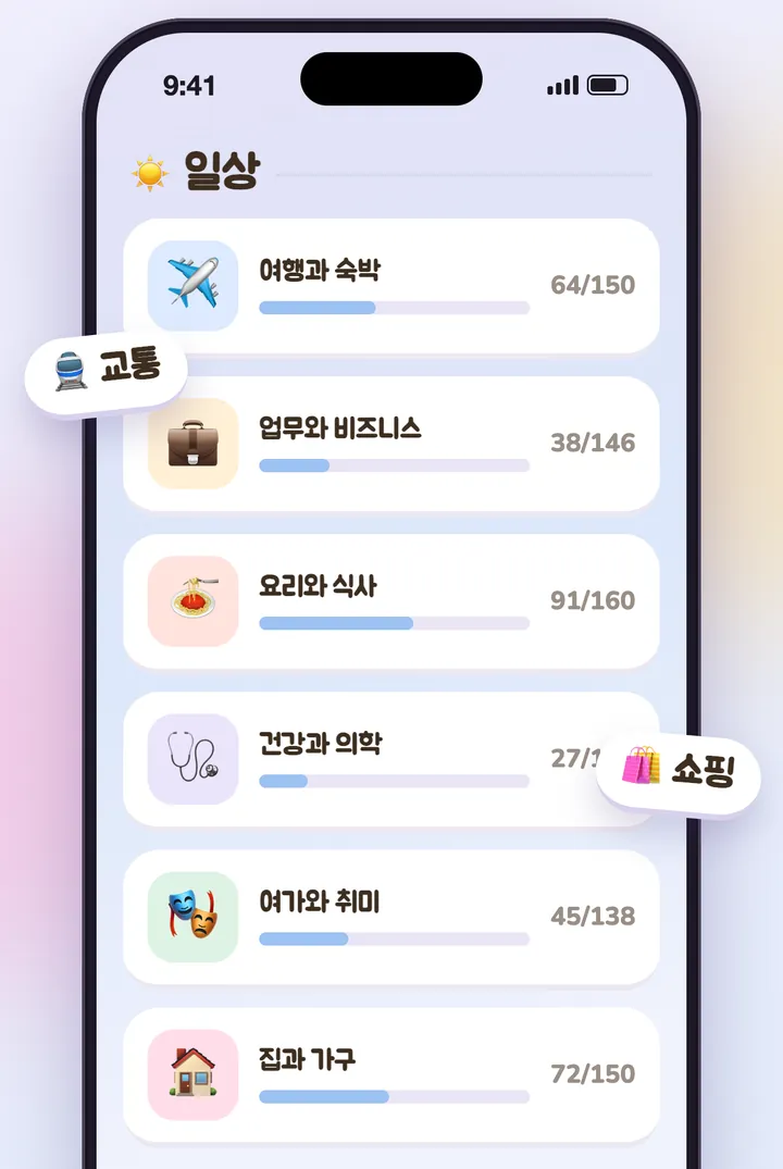 KoKo의 일상 주제, 주제마다 진행 막대가 있어요