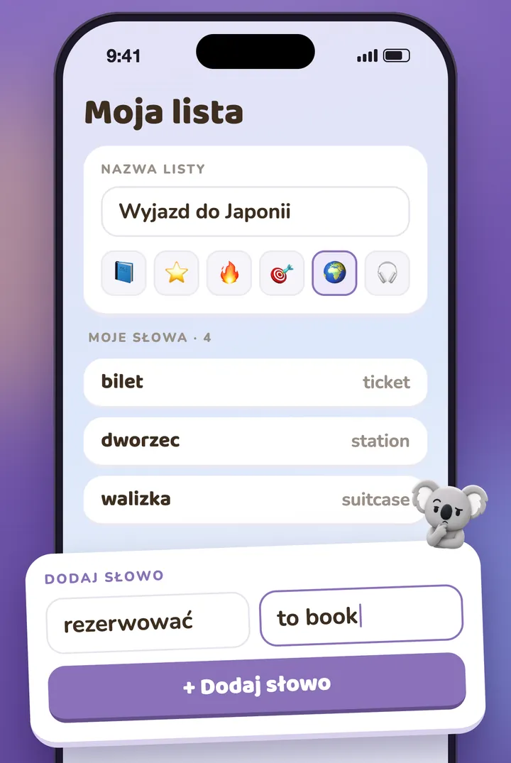 Własna lista wypełniana słowo po słowie