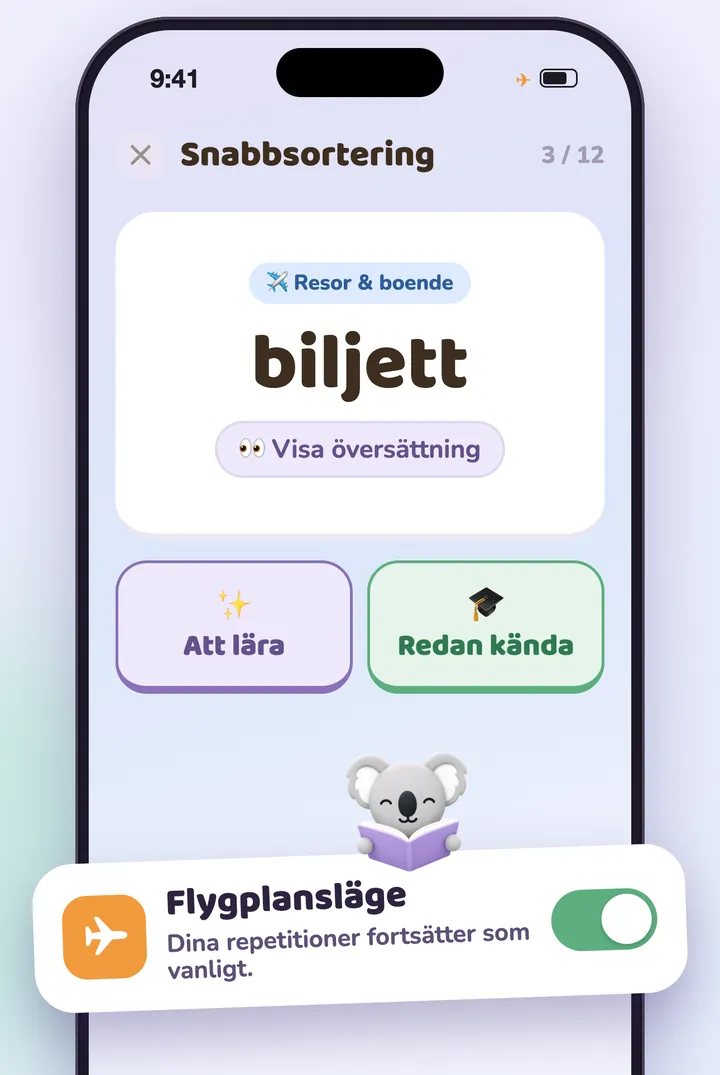 Snabb sortering av ord i flygplansläge