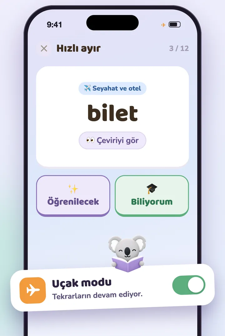 Uçak modunda hızlı kelime ayıklama